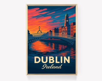 Dublin Ireland Travel Poster, Dublin Wall Art, Ireland Print, Dublin Canvas Decor, Vintage Dublin Gift