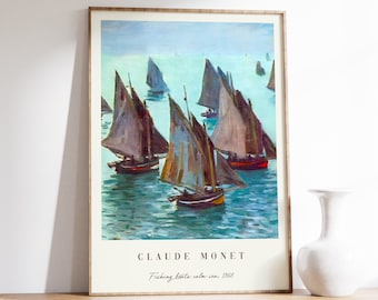 Lámina artística de Claude Monet / Barcos de pesca en mar en calma / Arte mural de Monet / Póster de Monet / Lámina marina / Póster de exposición / Póster vintage
