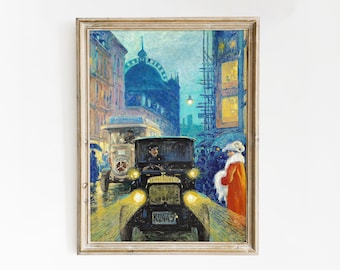 Vintage Cityscape Painting | Antique Street Wall Art | European Street Landscape Painting | European Art Poster | Antique Print | Home Decor