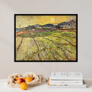Van Gogh Print | Enclosed Field with Rising Sun (1889) | Vintage Painting, Antique Wall Art, Van Gogh Poster, Van Gogh Painting