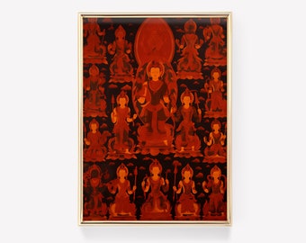 Boeddhistische kunstafdruk | Boeddhistische kunst aan de muur | Boeddhakunst | Spirituele kunst | Spiritueel decor | Meditatiekunst | Indiase kunst | Kunst uit het midden van de eeuw