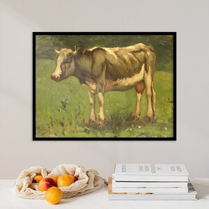 Cow Poster | Cow Painting | Vintage Landscape | Farmhouse Decor | Vintage Scenery | Meadow Landscape | Nursery Wall Art | Print Canvas