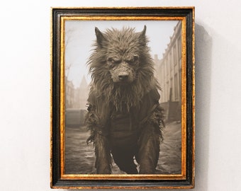 Werewolf in a Studio | Vintage photography | Lycanthropy Art Poster Print | Gothic Occult Poster | Witchcraft | Dark Academia