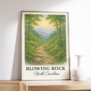 Blowing Rock Sunset Trail Print, North Carolina Wall Art, Blue Ridge Forest Poster, Nature Decor Gift