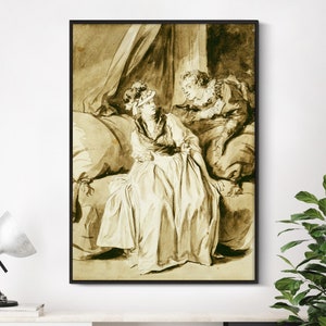 Jean Honore Fragonard - La carta o la conversación en español (1778) / Decoración de arte de pared Impresión de póster Pintura vintage / Arte de boceto / Arte lineal