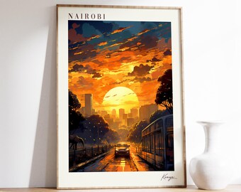 Plakat z podróży do Nairobi | Wystrój wnętrz do Kenii | Plakat z Kenii | Wydruk z Nairobi | Wydruk podróżniczy