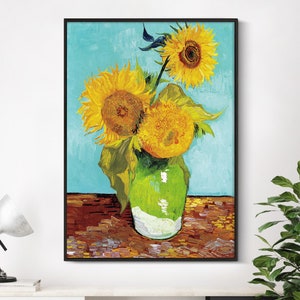 Impresión de Van Gogh / Tres girasoles en un jarrón (1888) / Pintura de bodegones vintage, arte de pared antiguo, cartel de Van Gogh, pintura de Van Gogh