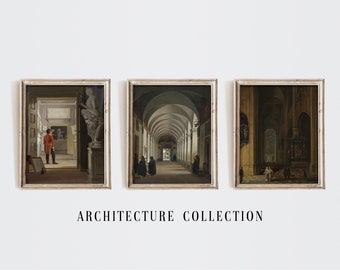 Lámina arquitectónica / Conjunto para pared de galería / Conjunto para pared de galería oscura / Pintura al óleo vintage / Lámina antigua / Póster barroco / Decoración del hogar