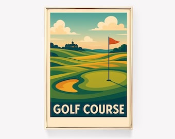 Golf Course Travel Poster, Vintage Wall Art, Golf Canvas Print, Golfing Decor, Retro Golf Gift, Golf Club Wall Decor