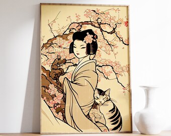 Japanese Cat Wall Art | Japanese Print | Animal Poster | Cat Art Print | Animal Wall Art | Cat Decor | Ukiyo-e Poster