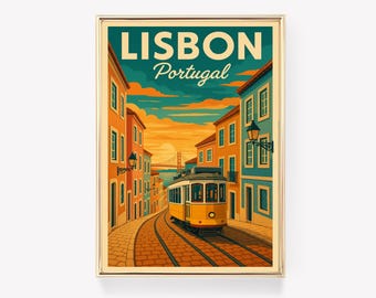 Lissabon Reiseplakat, Portugal Wandkunst, Lissabon Leinwanddruck, Vintage Lissabon Dekor, Portugal Geschenk