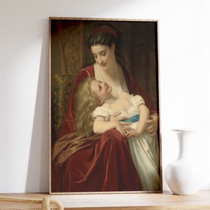 Maternal Affection (1867) by Hugues Merle | Vintage Painting Print | Mother and Child Art Print | Classic Family Poster