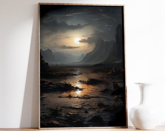 Donker landschap | Cottagecore-muurkunst | Sfeervolle botanische muurkunst | Print uit gotische tijd | Donker esthetisch kunst schilderij | Fairycore-afdruk