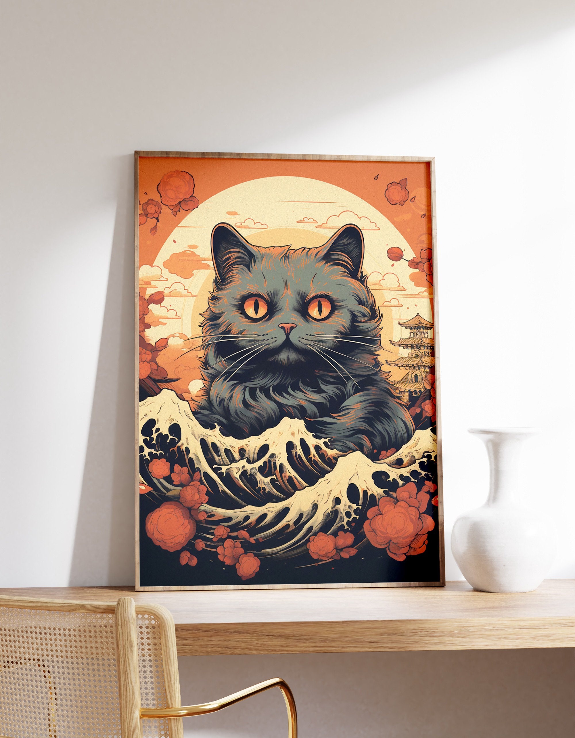 Japanese Funny Cat Poster | Animal Poster | Funny Cat Art Print ...