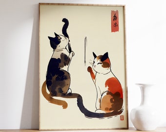 Japanese Cat Print | Cat Poster | Animal Art Print | Vintage Art | Japanese Cat Art | Cat Lovers Gift | Oriental Wall Art | Japanese Poster