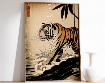 Japanese Tiger Poster | Animal Poster | Tiger Art Print | Tiger Wall Art | Animal Art Print | Japanese Wall Art | Ukiyo-e Print