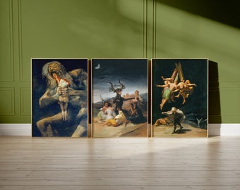 Francisco Goya Masterpiece Wall Set of 3 Poster | Vintage Painting Decor | Gallery Wall Art Set Print | Witches Romantic Art Antique Gift