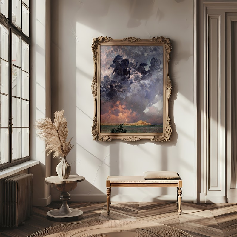 a painting hanging on the wall of a room