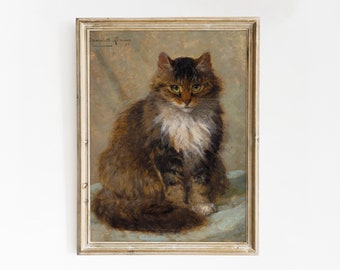 Vintage Katze Ölgemälde | Museumsqualität | Antiker Katzen Druck | Katzenportrait | Katze Wand Kunst | Katze-Wand-Dekor | Katzen Kunstwerk | Katzen Poster