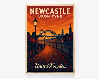 Newcastle upon Tyne Travel Poster, UK Wall Art, Newcastle Print, England Canvas, Newcastle Decor, North East Gift