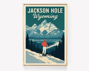 Jackson Hole Vintage Travel Poster, Wyoming Wall Art, Canvas Print, USA Decor
