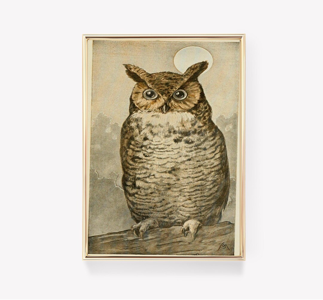 Great Horned Owl | Vintage Painting | Owl Print | Wildlife Art ...