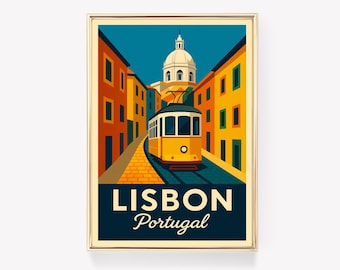 Lisbon Travel Poster, Portugal Wall Art, Lisbon Print, Canvas Vintage Decor, Lisbon Gift, Portugal Poster Print