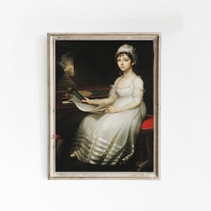 Mather Brown - Portrait of a Young Woman (1801) | Vintage Poster, Antique Painting, White Dress Print, Piano Decor, Portrait Wall Art, Gift