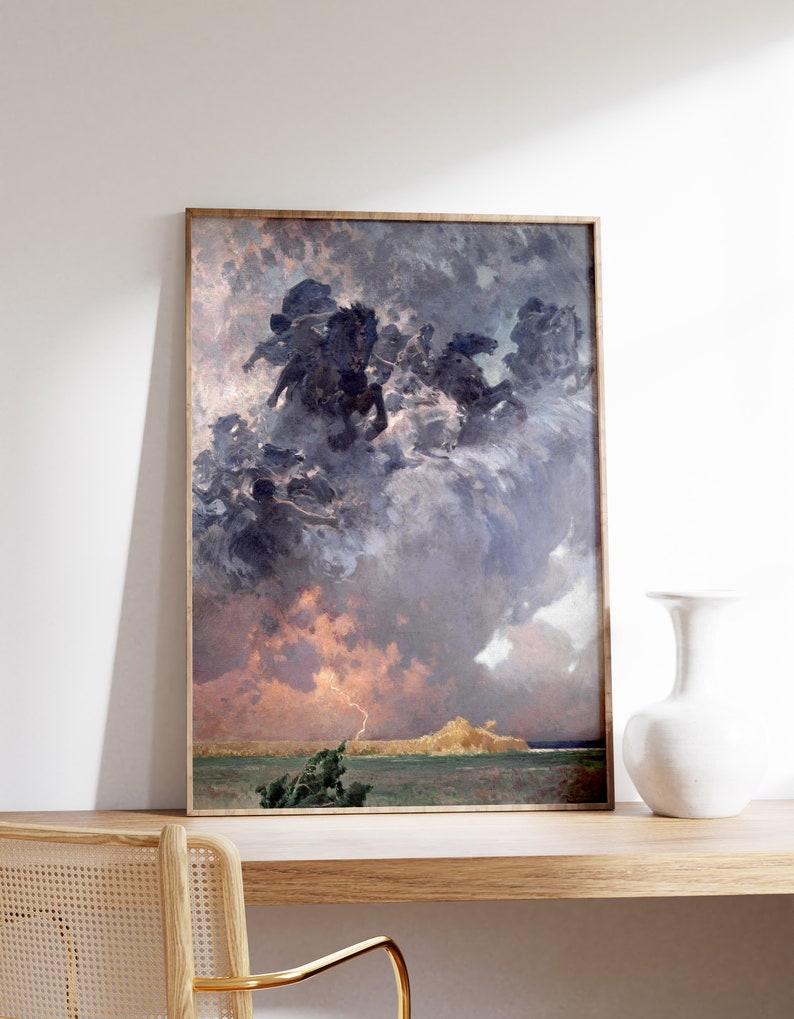 a painting on a wall next to a chair