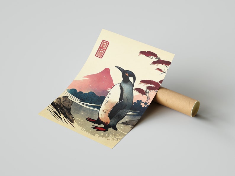 Premium Print | Penguin Poster | Japanese Painting | Mid Century | Ukiyo-e Painting | Fine Art Print | Museum Quality Print image 9