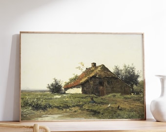 Paul Gabriël - Farm in the Open Fields (1860) | Vintage Poster | Antique Landscape, Farm Painting, Farmhouse Art Painting, Rural Landscape