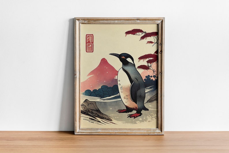 Premium Print | Penguin Poster | Japanese Painting | Mid Century | Ukiyo-e Painting | Fine Art Print | Museum Quality Print image 5