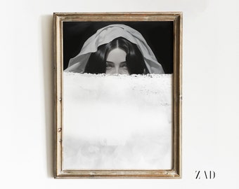 Dark Academia Dekor | Stimmungsvolles Porträt | Altered Art Portrait | Frauenportrait | Viktorianische Ästhetische Kunst | Dunkler Kunstdruck