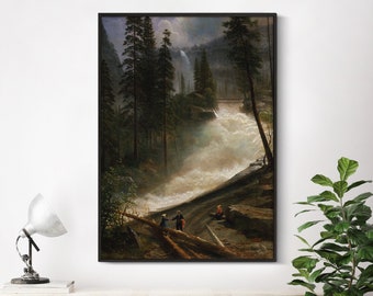 Albert Bierstadt - Nevada Falls, Yosemite (1872) - Landscape Poster Large Wall Art Print Painting Gift Home Bedroom Decor Vintage Museum