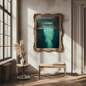 a painting hanging on the wall of a room