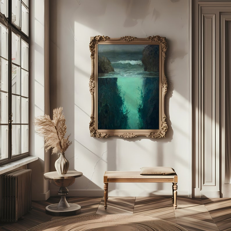 a painting hanging on the wall of a room