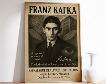 Póster kafkiano de Praga, lámina de la exposición de Franz Kafka, arte mural del Museo Literario, decoración de la identidad de Praga