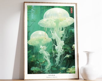 Japanese Art Print | Jellyfish Print | Animal Wall Art | Traditional Japanese Artwork | Jellyfish Lover Gift