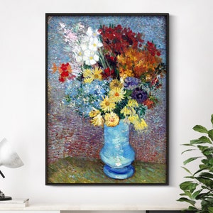 Cartel de Van Gogh / Flores en un jarrón azul (1887) / Bodegón de jarrón / Pintura vintage, Arte de pared antiguo, Cartel de Van Gogh, Pintura de Van Gogh