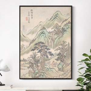 Japanische Zeichnung | Vintage Baum Skizze | Kunstdruck | Landschaft Landschaft Druck | Vintage Gemälde | Bleistift Zeichnung | Leinwand