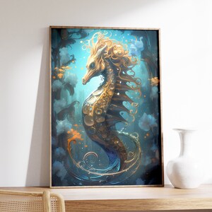 Seahorse Print | Sea Life Print | Vintage Beach Decor | Nautical Wall Decor | Ocean Aesthetic Poster | Sea Creature | Moody Sea Art