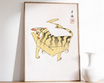 Japanese Cat Art Print | Japanese Decor | Ukiyo-e Print | Animal Wall Art Print | Animal Wall Art | Oriental Print | Cat Lovers Gift