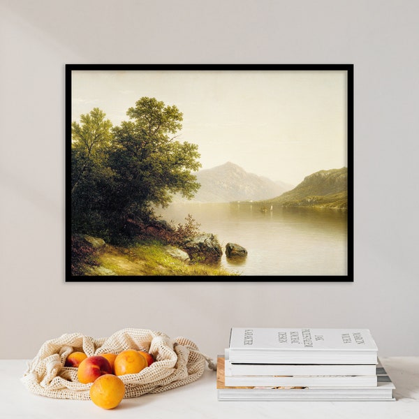 John William Casilear - Lake George (1857) | Landscape Poster Large Wall Art Print Canvas Pastel Color Gift Painting Home Bedroom Decor