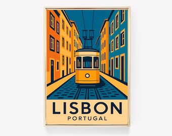 Vintage Lisbon Travel Poster Canvas Print Wall Art 16x20 inches