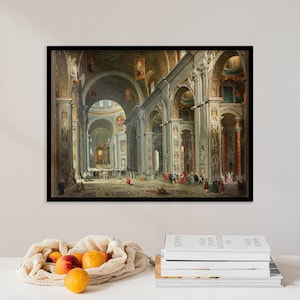 Giovanni Paolo Panini - Interior de São Pedro (1754) | Cartaz de arte de parede de Roma moderna impressão paisagem natural pintura de decoração de casa vintage