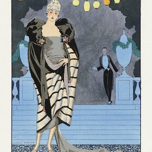 Cartel de George Barbier / Adieu Manteau / Worth Evening Coat / Art Nouveau / Moda Vintage / Estilo de 1920