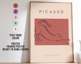 Picasso Cat Exhibition Poster | Cat Line Art Print | Vintage Art | Minimalist Print | Line Drawing | Living Room Decor | Mid Century Modern