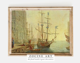 Claude Lorrain - Embarkation of Saint Ursula (1641) - Vintage Painting Poster Print Art Gift Wall Home Decor - 12x10, 12x18, 18x24, 24x36