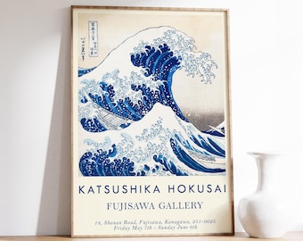 Katsushika Hokusai Poster - "The Great Wave" Japanese Wall Art, Exhibition Gallery Wall Art, Hokusai Print, Japanese Poster, Bedroom Poster