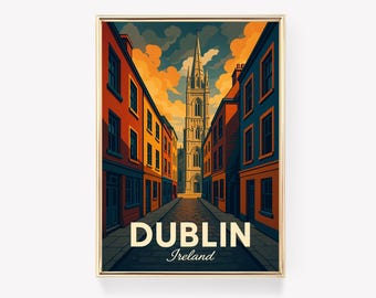 Dublin Travel Poster, Ireland Wall Art, Vintage Dublin Print, Irish City Decor, Dublin Gift